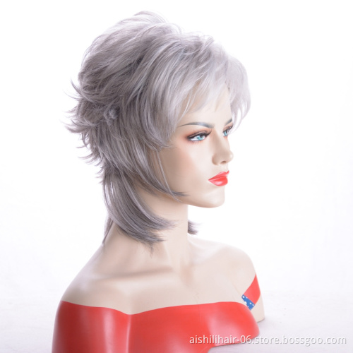 Synthetic hair silver gray color lolita wig short natural wave and kinky curly synthetic hair wigs for women